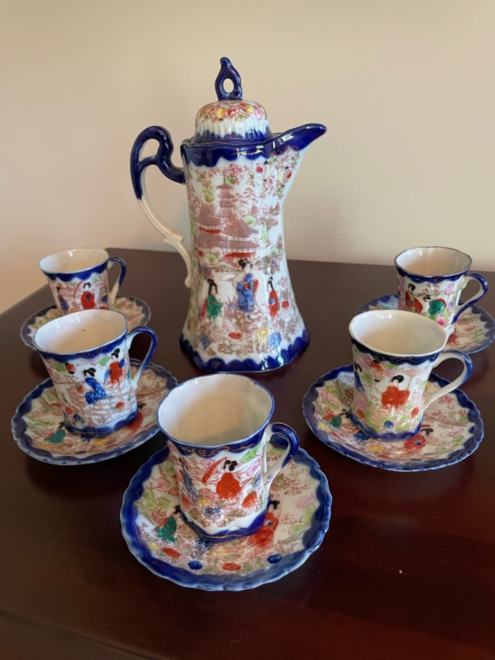 Vintage Japanese Hot Chocolate Serving Set for 5